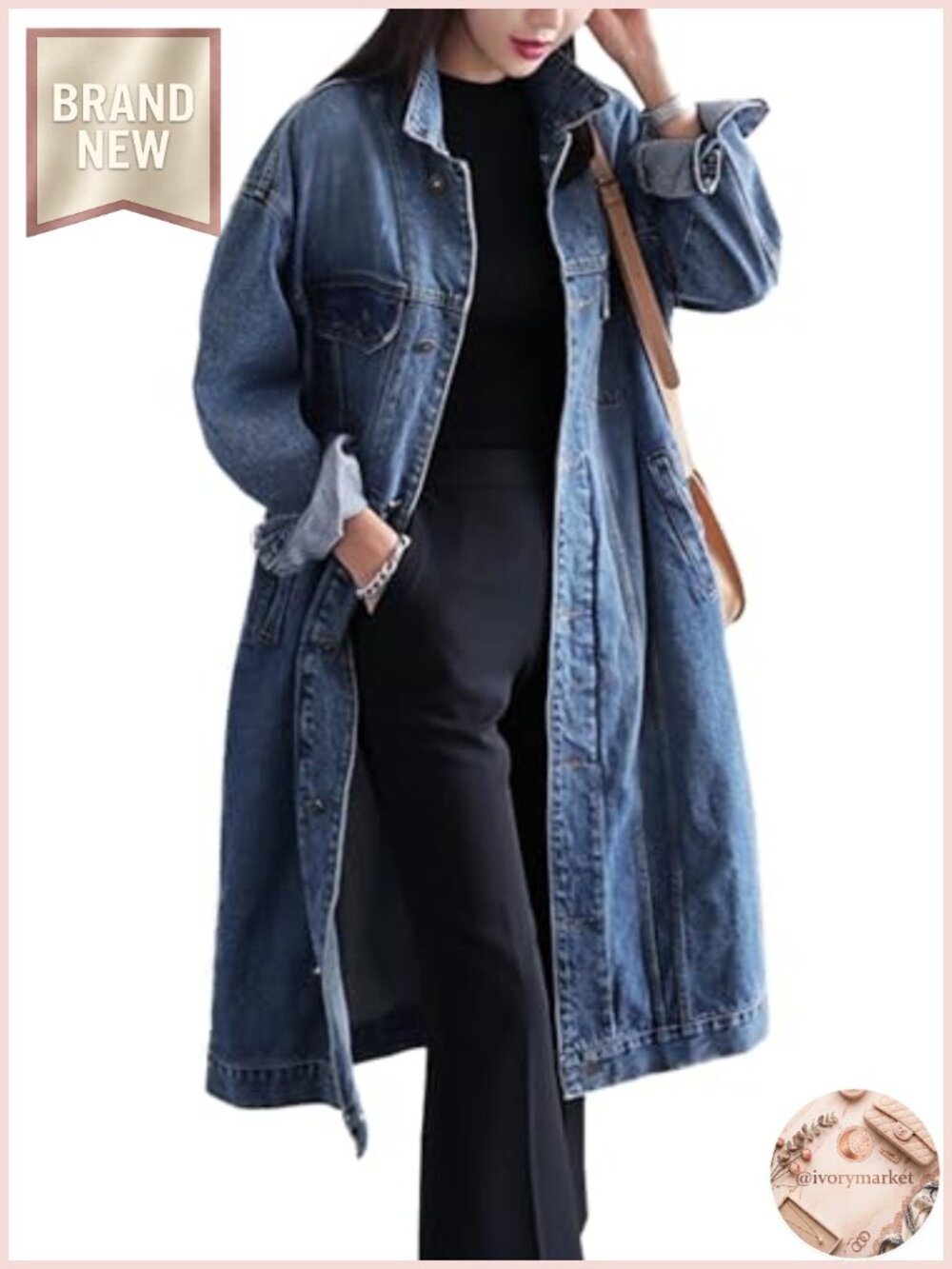 Women's Long Denim Jacket Plus Size Button Down Trench Coat